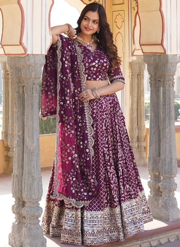 Viscose Jacquard Sequence Work Trending Wine Lehenga Choli
